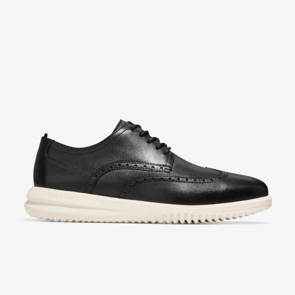 COLE HAAN Zerogrand Black Leather Shoes with Broguing - Picture 1 of 10